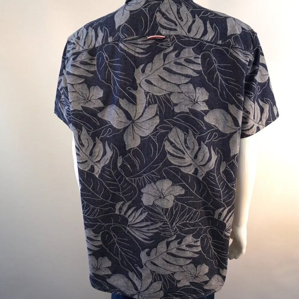 Tommy Hilfiger Mens XXL Shirt Hawaiian Leaf Print Slim Fit Short Sleeve